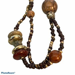 Vintage Double Strand Brown Bead Necklace 36 Inch